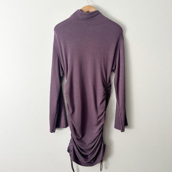 Daily Practice Anthro Long Sleeve Ruched Mini Dress Plum Women's Size Large - Picture 9 of 11